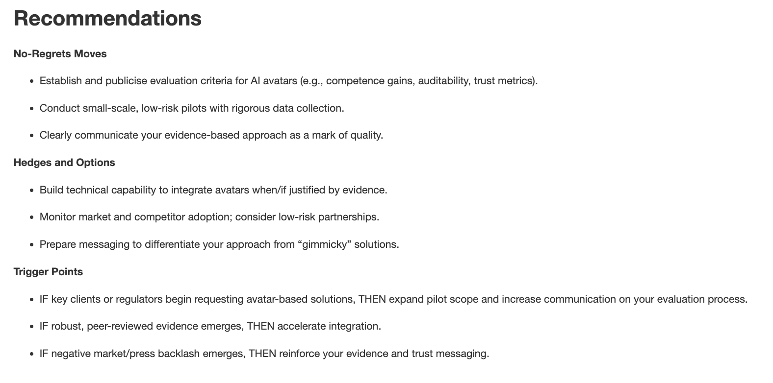 Dotly's final recommendations including preparing messaging to differentiate from gimmicky solutions and conducting small-scale pilots with rigorous data collection.