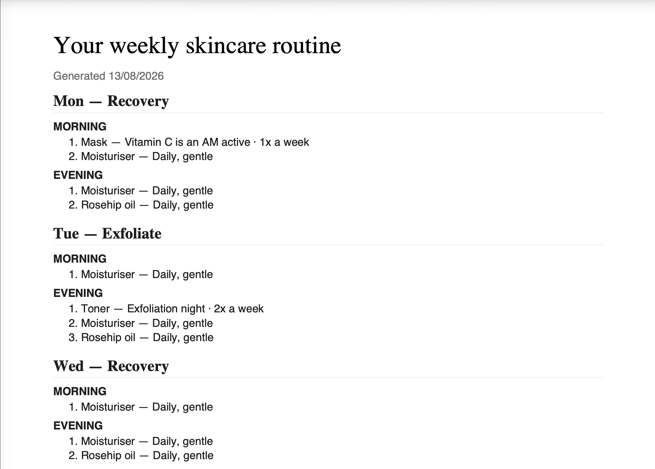 unformatted skincare routine